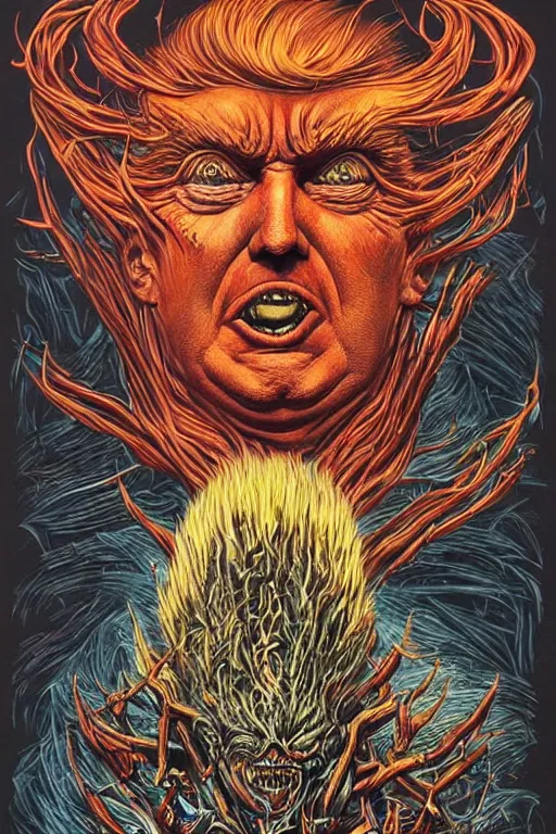 Image similar to donald trump's disgusting true form, horror, high details, intricate details, by vincent di fate, artgerm julie bell beeple, 90s, inking, vintage 90s print, screen print