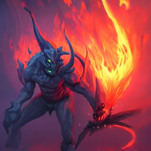 Image similar to fire monster spirit fire shadow fiend from dota 2, dnd style, epic fantasy game art, by Greg Rutkowski, hearthstone artwork