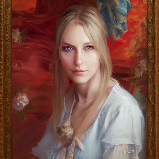 Prompt: portrait of a german woman ( 3 1 ) from germany in 2 0 2 1, an oil painting by ross tran and thomas kincade