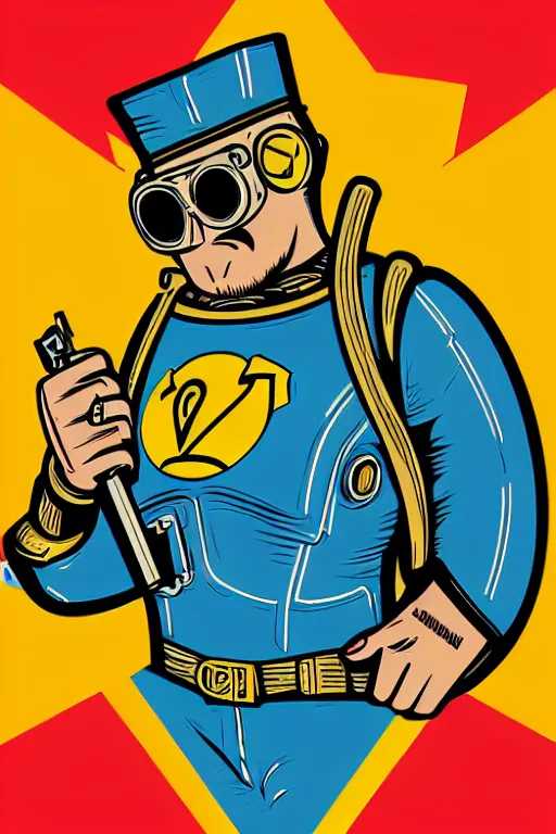 Image similar to fallout 7 6 retro futurist illustration art by butcher billy, sticker, colorful, illustration, highly detailed, simple, smooth and clean vector curves, no jagged lines, vector art, smooth andy warhol style
