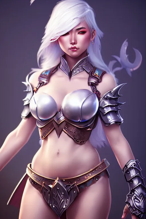 Image similar to sakimi chan, fantasy armor, detailed face, curvy, white skin, dynamic lighting, tony sart, unreal engine