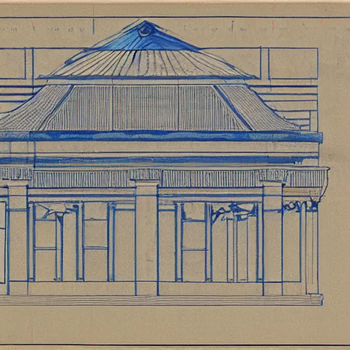 Image similar to architectural blueprints of an ancient roman domu, type 1, 2 k image file, draft paper with linework