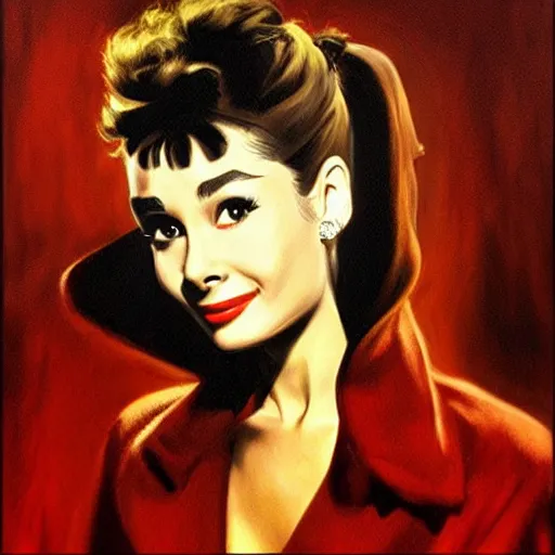 Image similar to ultra realistic portrait painting of audrey hepburn in west side story, art by frank frazetta, 4 k, ultra realistic, highly detailed, epic lighting.