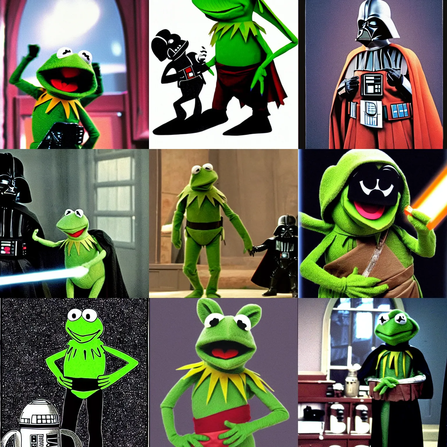 Prompt: Kermit the Frog from Sesame Street as Darth Vader in Star Wars