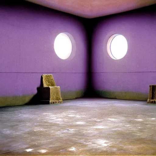 Prompt: painting of a scifi ancient civilzation empty room, purple sun, steve mccurry