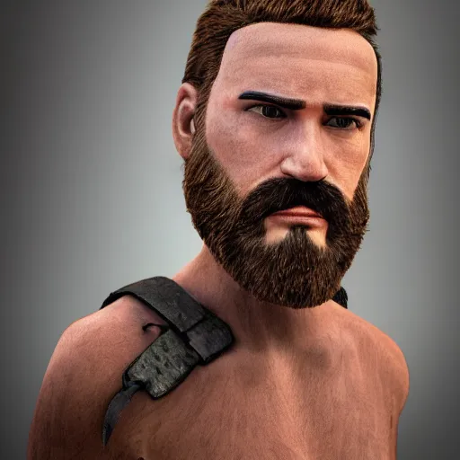 Image similar to Robert Pickaxe, Photo-realistic, Sharp focus, beard, short hair, very detailed