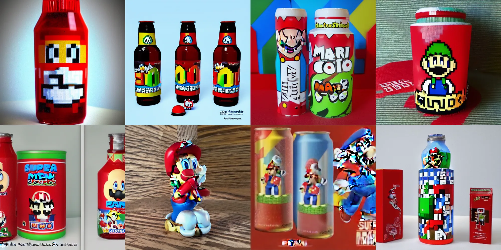 Prompt: Super Mario Cola, Award Winning package by Pearlfisher and Ziggurat