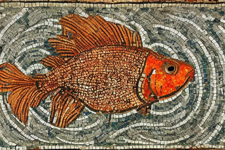 Image similar to ancient roman mosaic of a goldfish