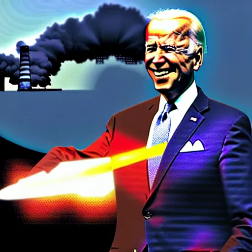 Prompt: “ joe biden with an armadyl godsword special attack hitting a coal power plant ”