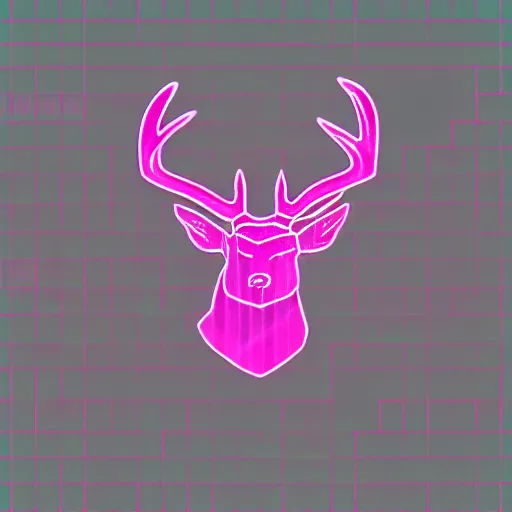 Image similar to logo for corporation that involves deer head, symmetrical, retro pink synthwave style, retro sci fi