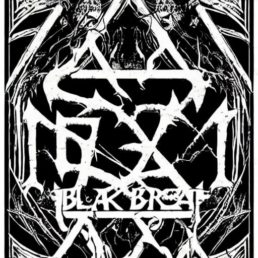 Prompt: black metal concert flyer, black metal logos, unreadable, 3 band lineup, local bar, d. i. y. venue, white border on all edges