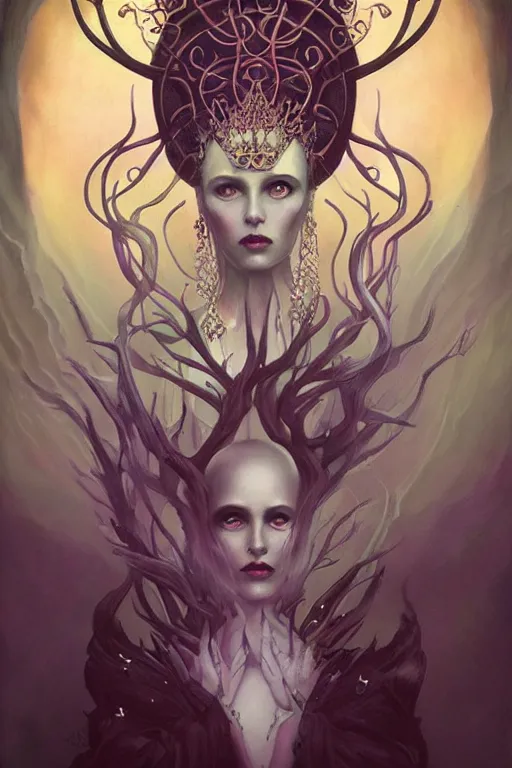 Image similar to jeweled Crown, other worldly, fairy necromancer court, bones, art nouveau, by Anato Finnstark, Tom Bagshaw, Brom