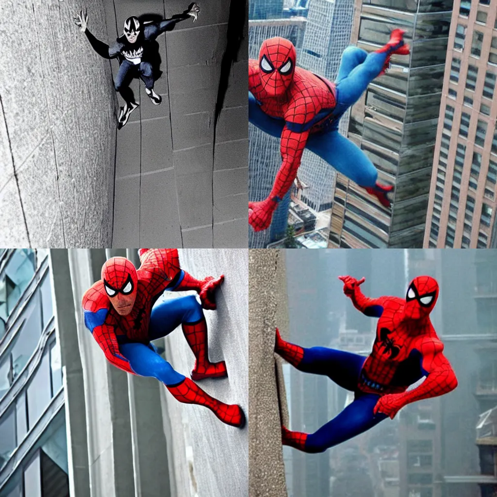 Prompt: Chuck Norris climbing a building like spiderman