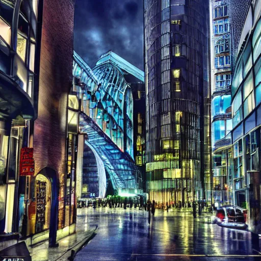 Image similar to beautiful city with architecture from London and Tokyo, modern and sci-fi buildings digital art