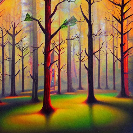 Image similar to fairy dust forest, oil and acrylic on canvas, surrealism, high detail