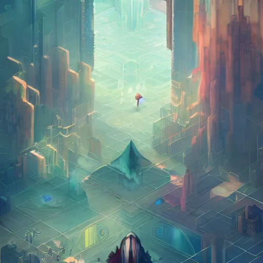 Image similar to garden village city sacred octane render cinematic geometric fantasy by peter mohrbacher, victo ngai, tristan eaton, android jones, beksinski, wlop, james jean, rhads