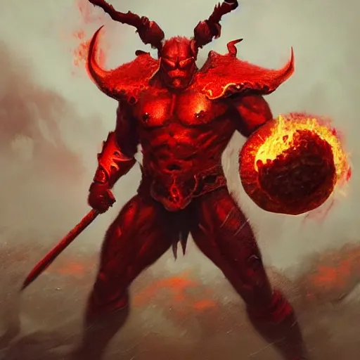 Image similar to surtur as khorne, artstation hall of fame gallery, editors choice, #1 digital painting of all time, most beautiful image ever created, emotionally evocative, greatest art ever made, lifetime achievement magnum opus masterpiece, the most amazing breathtaking image with the deepest message ever painted, a thing of beauty beyond imagination or words