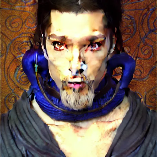 Prompt: half length portrait of a medieval fantasy sorcerer, a male anthropomorphic nerdy blue dragon with electrcity magic, fantasy, d & d, high details, art by ( ( ( kuvshinov ilya ) ) ) and wayne barlowe and gustav klimt and artgerm and wlop and william - adolphe bouguereau