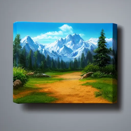 Image similar to a closeup photorealistic photograph of bob ross themed kenny powers baseball, painting on a canvas. mountains and trees. film still. brightly lit scene. this 4 k hd image is trending on artstation, featured on behance, well - rendered, extra crisp, features intricate detail, epic composition and the style of unreal engine.