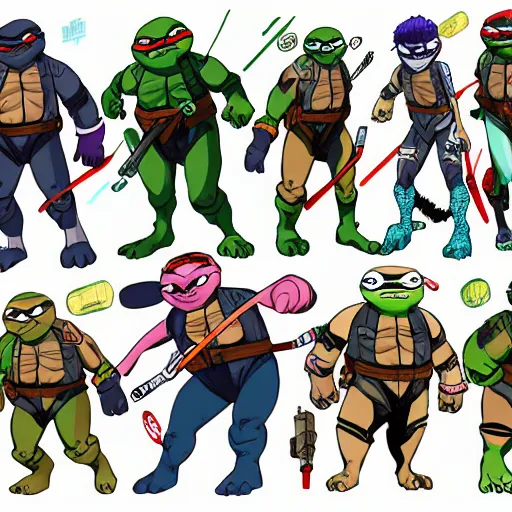 Image similar to new character sheets of new yokai characters in the style of and for the 2018 rise of the teenage mutant ninja turtles reboot on nickelodeon by the lead artist Andy suriano