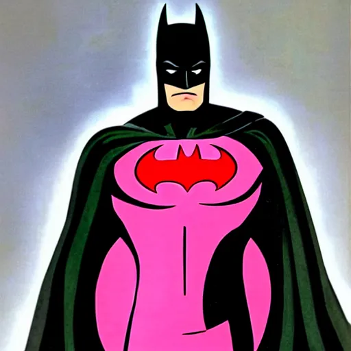 Image similar to photograph of batman wearing a pink dress