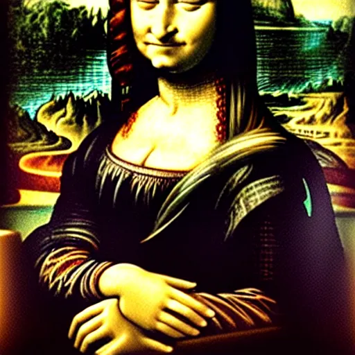 Image similar to monalisa with cosmetics!!!!!!!!!! and makeup!!!!!!!!!!