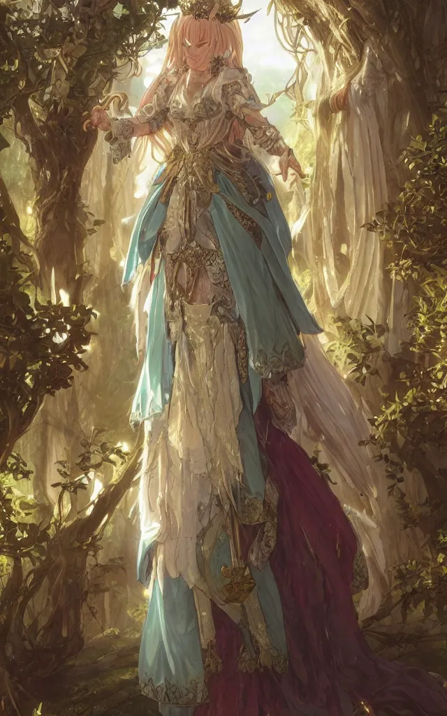 Image similar to anime key visual of amora the enchantress wearing a medieval gown!! intricate, magical forest, stunning, highly detailed, digital painting, artstation, smooth, hard focus, illustration, art by artgerm and greg rutkowski and alphonse mucha