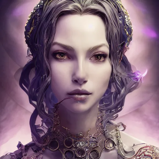 Image similar to the portrait of the lawful evil sorceress lawyer as an absurdly beautiful, graceful, elegant, sophisticated, woman, an ultrafine hyperdetailed illustration by kim jung gi, irakli nadar, intricate linework, bright colors, octopath traveler, final fantasy, unreal engine 5 highly rendered, global illumination, radiant light, detailed and intricate environment