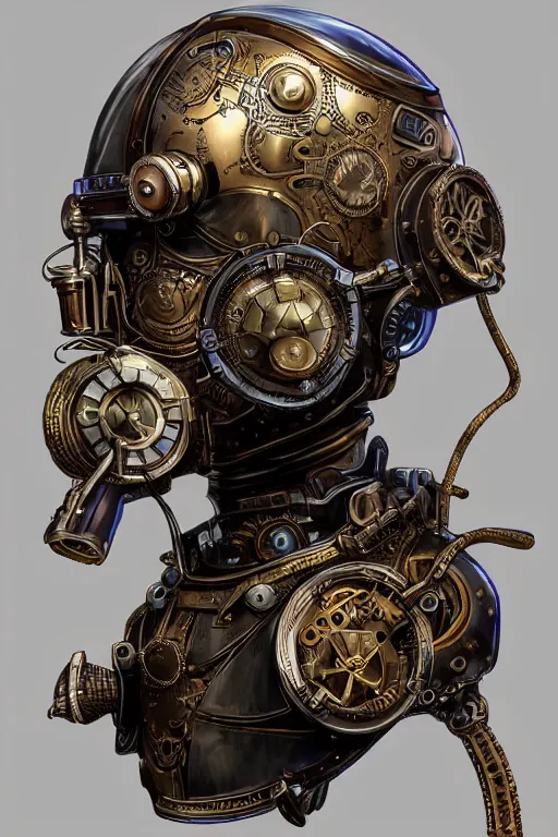 Image similar to steampunk helmet fantasy art mask robot ninja stylized digital illustration sharp focus, elegant intricate digital painting artstation concept art global illumination ray tracing advanced technology chaykin howard and campionpascale and cooke darwyn and davis jack