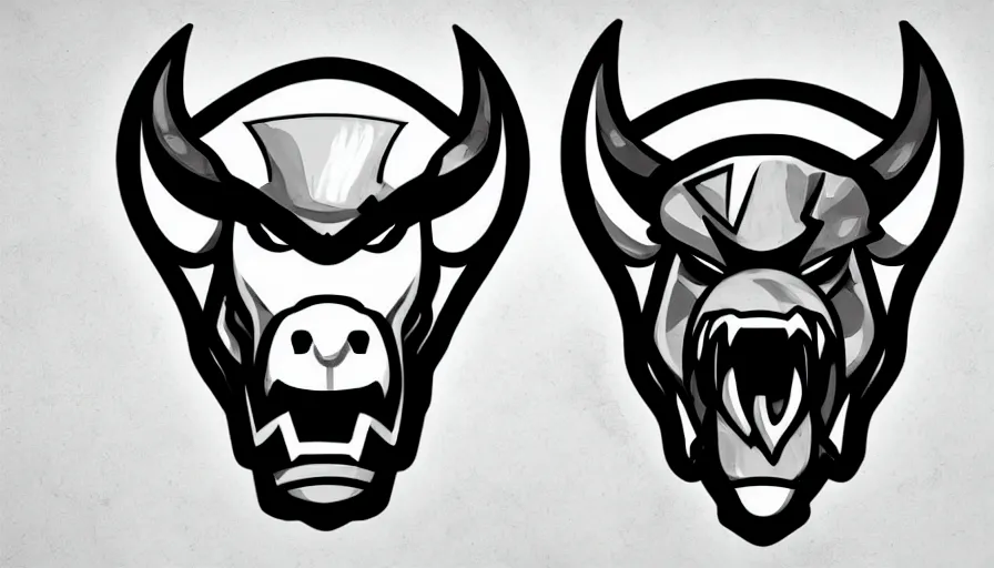 Image similar to sketch!!! of a stylized angry bull head, symbol, sports logo!!!, black and white, behance, dribble