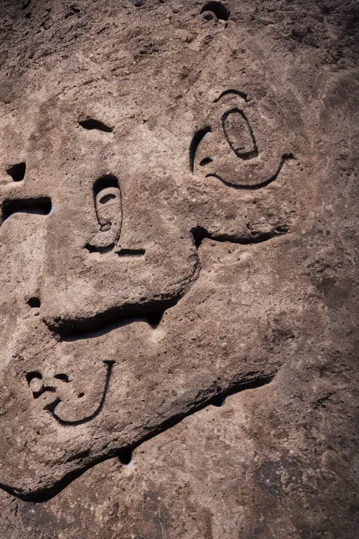 Image similar to 4 k photography of petroglyphs representing crosses, ufo and alien symbols on a cave