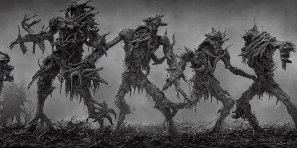 Image similar to the war between worlds extremely detailed claymation art, dark, moody, foggy