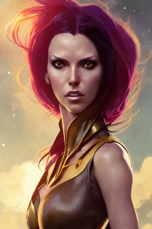 Image similar to aeon flux as starfire profile picture by Greg Rutkowski, matte painting, intricate, fantasy concept art, elegant, by Stanley Artgerm Lau, WLOP, golden ratio, thomas kindkade, alphonse mucha, loish, norman Rockwell,