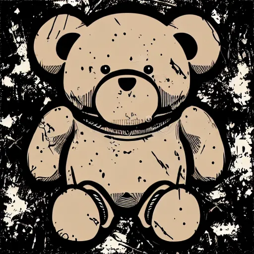 Image similar to grunge cartoon vector sketch of a teddy bear with bloody eyes by - mrrevenge instagram, loony toons style, horror theme, detailed, elegant, intricate