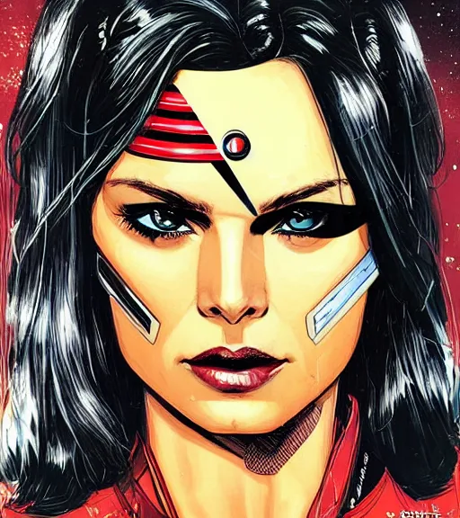 Image similar to portrait of a female android, by DC comics and Sandra Chevrier