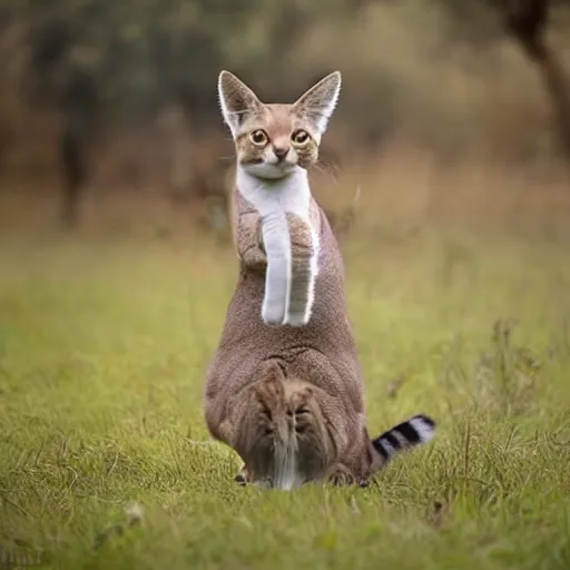 Prompt: a feline kangaroo - cat - hybrid, animal photography