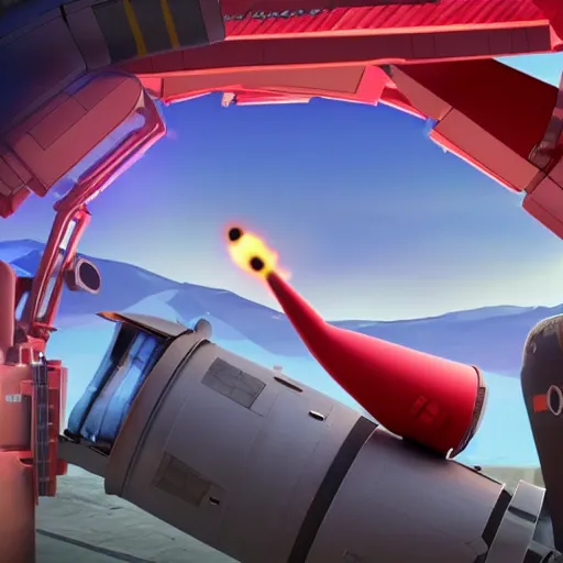 Prompt: HIMARS multiple rocket launcher system stylized caricature in Big Hero 6 (2014), animated cinematography 3D CGI movie