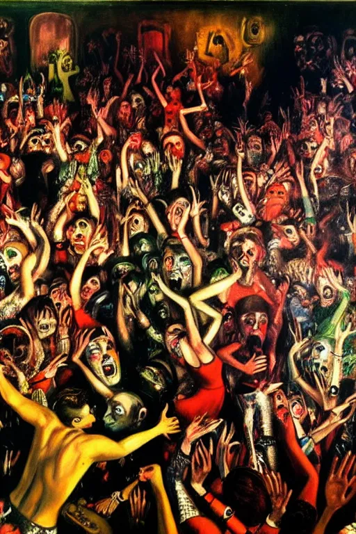 Image similar to a scene from a rave, painting by otto dix, 4 k,