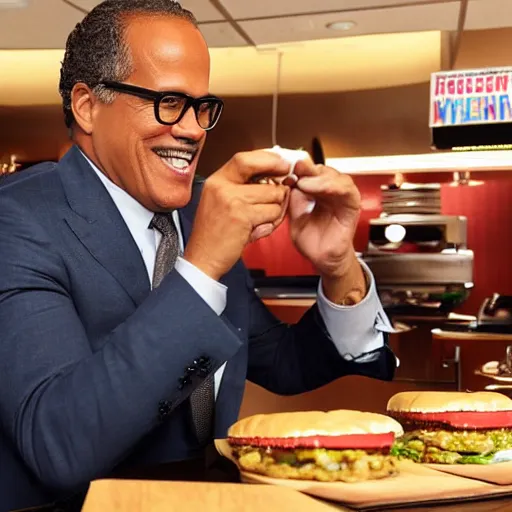 Image similar to nbc's very own lester holt consuming a hamburger