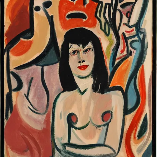 Image similar to Cecily Brown, Ernst Kirchner, portrait of a demon