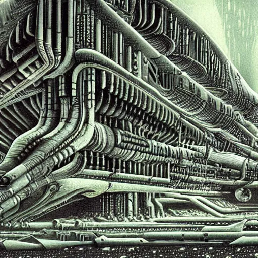 Prompt: Alien settlement by H.R. Giger