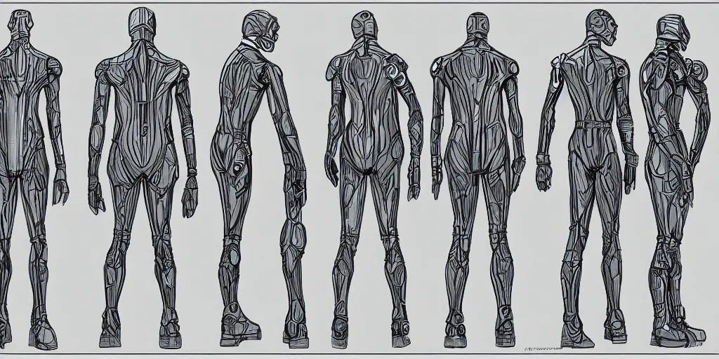 Image similar to male, elongated figure, space suit, large shoulders, short torso, long thin legs, cartoon proportions, tiny feet, character sheet, digital sketch, very stylized, concept design, by jean giraud
