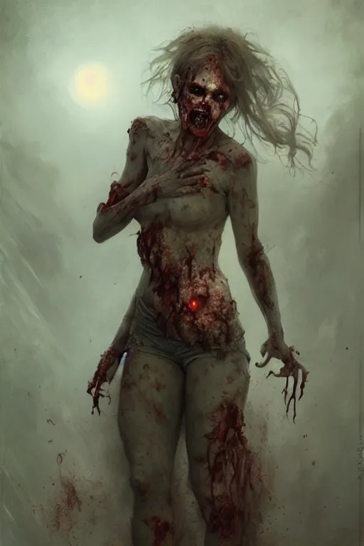 Prompt: a full body portrait of zombie girl wearing zombie clothes, high detail, cleary see face, by gaston bussiere, bayard wu, greg rutkowski, odd nerdrum, maxim verehin, dan dos santos, masterpiece, sharp focus, cinematic lightning