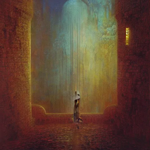 Image similar to cyberpunk dreaming by gustave dore and gustave moreau and beksinski