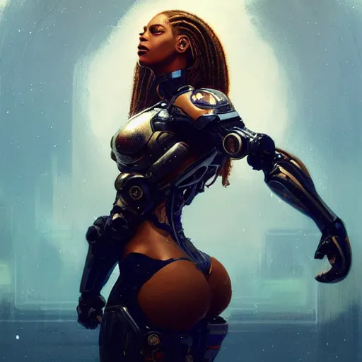 Image similar to cyborg beyonce profile picture by Greg Rutkowski, dynamic pose, intricate, futuristic, fantasy, elegant, by Stanley Artgerm Lau, greg rutkowski, thomas kindkade, alphonse mucha, loish, norman Rockwell,