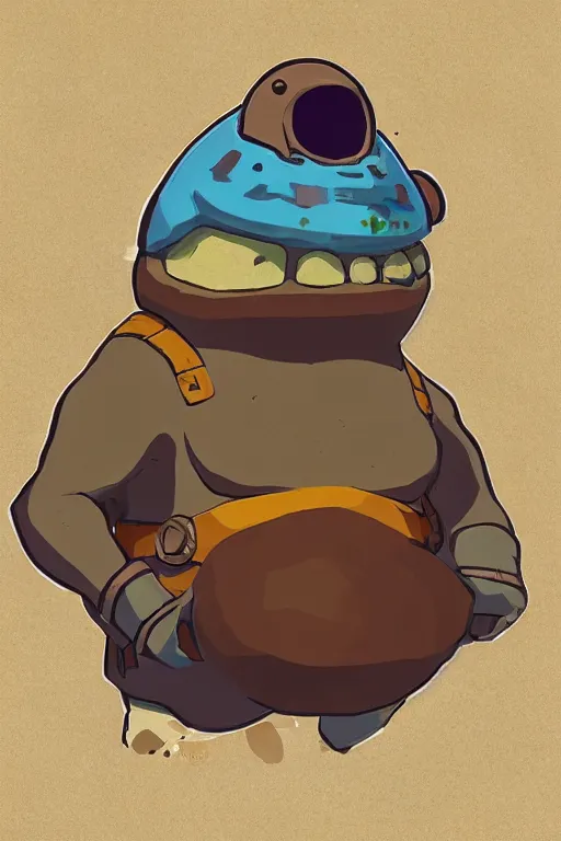 Prompt: an in game portrait of mr. resetti from the legend of zelda breath of the wild, breath of the wild art style.