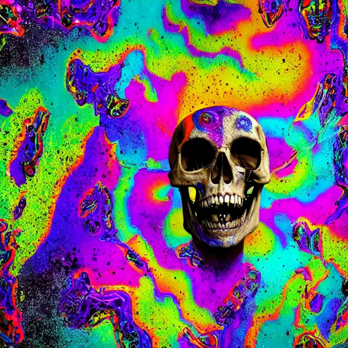 Prompt: portrait of an acid lsd psychedelic melting skull. razor sharp teeth. infected with rainbow fungi. intricate abstract. intricate artwork. interdimensional, by Tooth Wu, wlop, beeple, dan mumford. octane render, trending on artstation, greg rutkowski very coherent symmetrical artwork. cinematic, hyper realism, high detail, octane render, 8k, iridescent accents