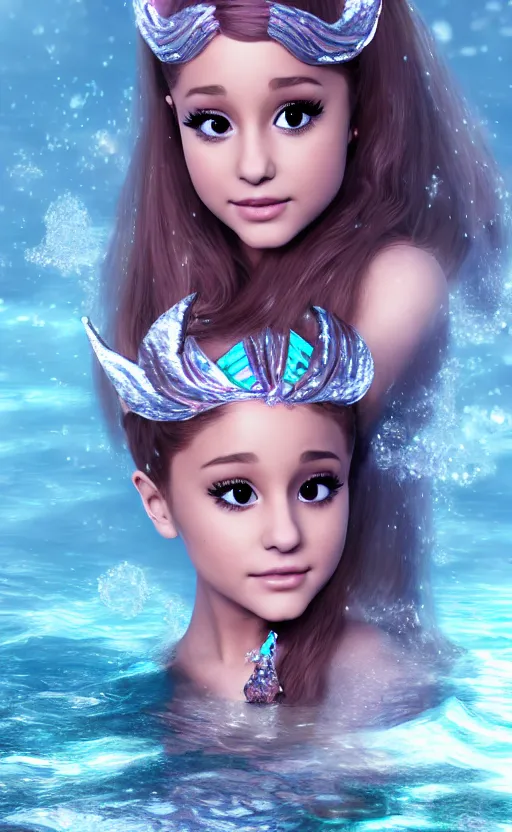 Image similar to ariana grande as a charming mermaid work safe dreamlike with jewelry, photo realistic, hyperdetailed, 8 k realistic, frostbite 3 engine, cryengine, dof, trending on artstation, digital art