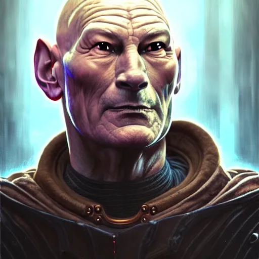 Prompt: portrait painting of a cyberpunk orc doctor who looks like patrick stewart, ultra realistic, concept art, intricate details, eerie, highly detailed, photorealistic, octane render, 8 k, unreal engine. art by artgerm and greg staples and elsa beskow and brian froud and jessica rossier