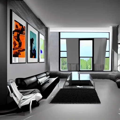 Image similar to futuristic high tech interior living room. digital art